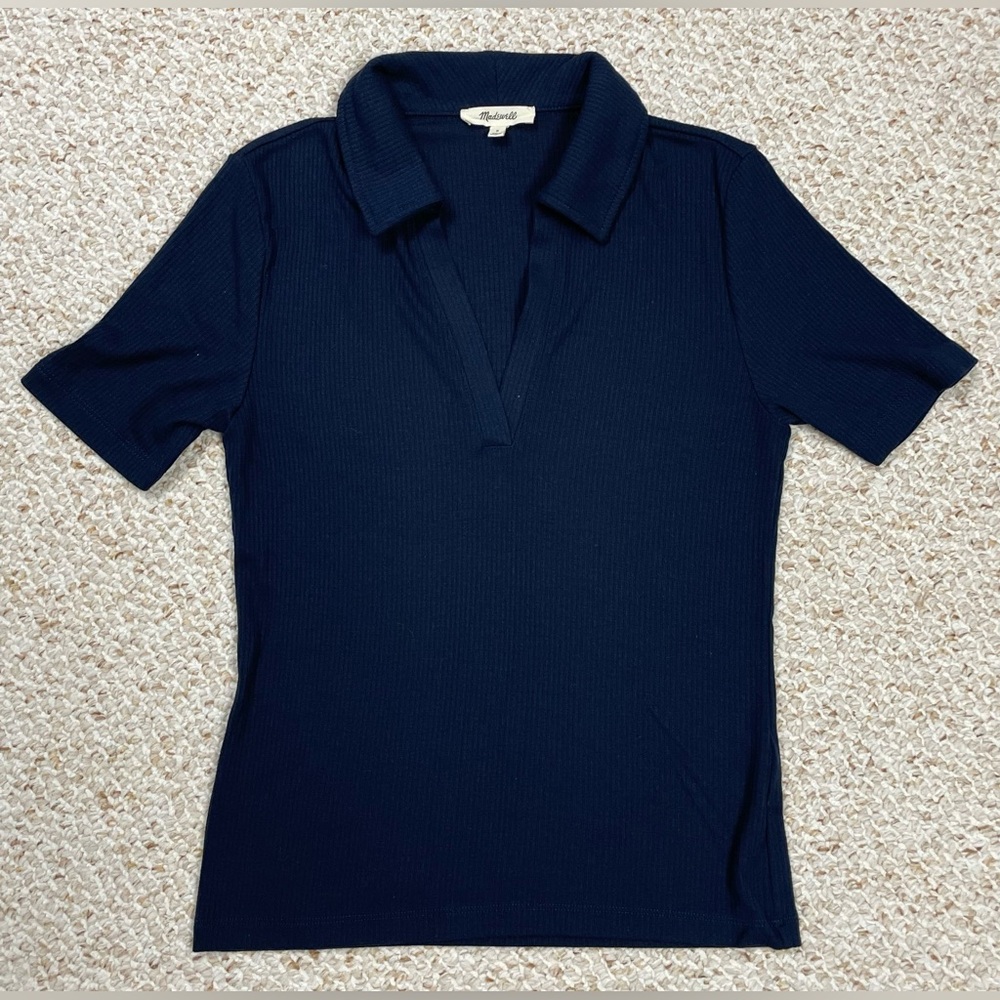 Madewell Navy Short-Sleeve Ribbed Polo Top